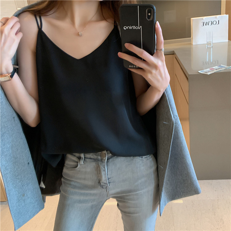 Plus Size Women's Chiffon Sling for Fat mm Summer Outer Wear Loose Slimming Look V-Neck Cross Bottoming 100kg Vest Top Plus Size Women's Chiffon Sling for Fat mm Summer Outer Wear Loose Slimming Look V-Neck Cross Bottoming 100kg Vest Top