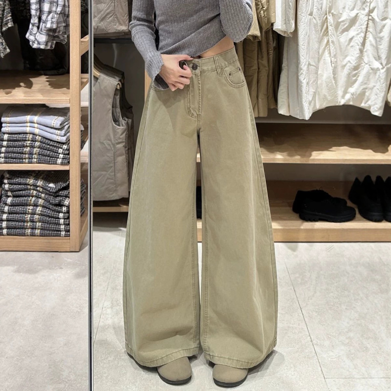 American-Style Khaki Straight-Leg Wide-Leg Jeans for Women, Petite Wide-Leg Pants, Loose and Slimming Denim Wide-Leg Pants for Women American-Style Khaki Straight-Leg Wide-Leg Jeans for Women, Petite Wide-Leg Pants, Loose and Slimming Denim Wide-Leg Pants for Women