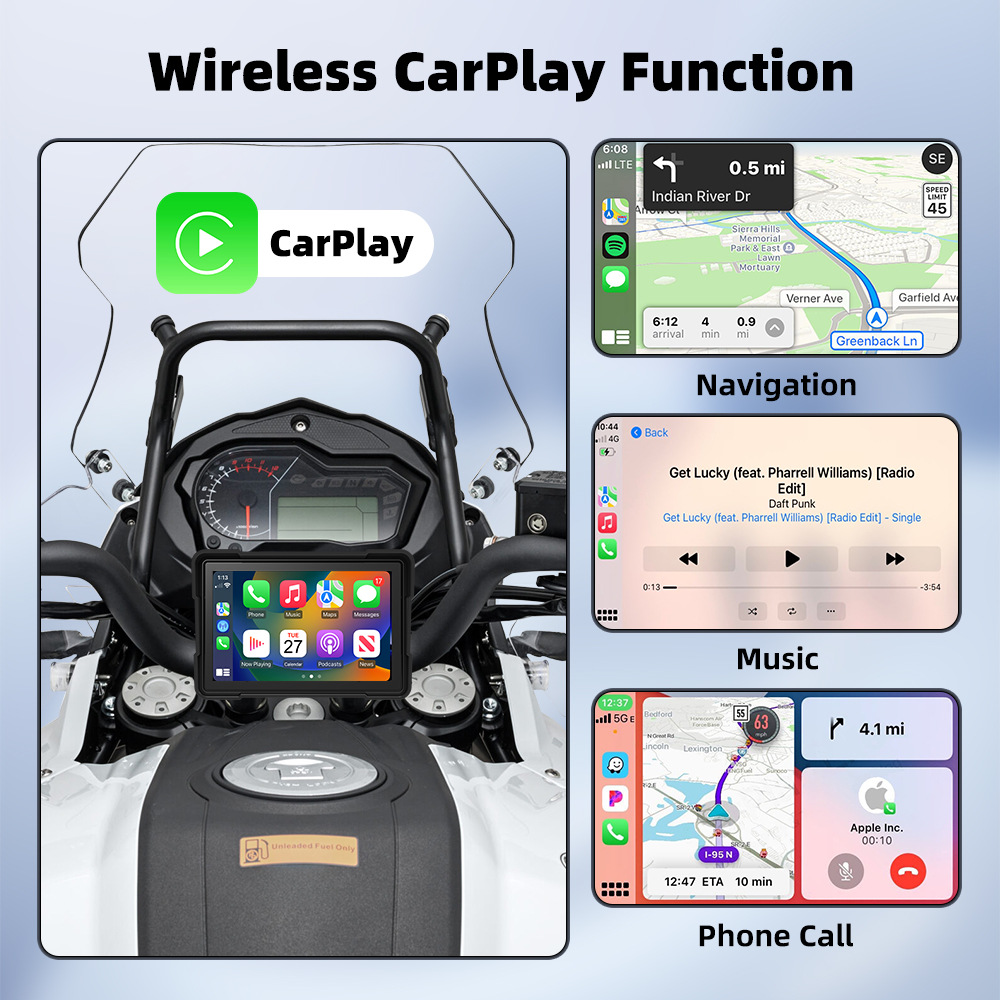 5inch Wireless Carplay/Android Auto Portable Car Motorcycle Driving Recorder