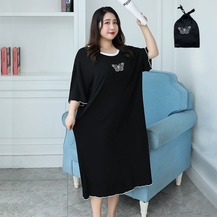 Autumn pijama, skirt, comfortable set, with short sleeve, with embroidery, plus size, Korean style