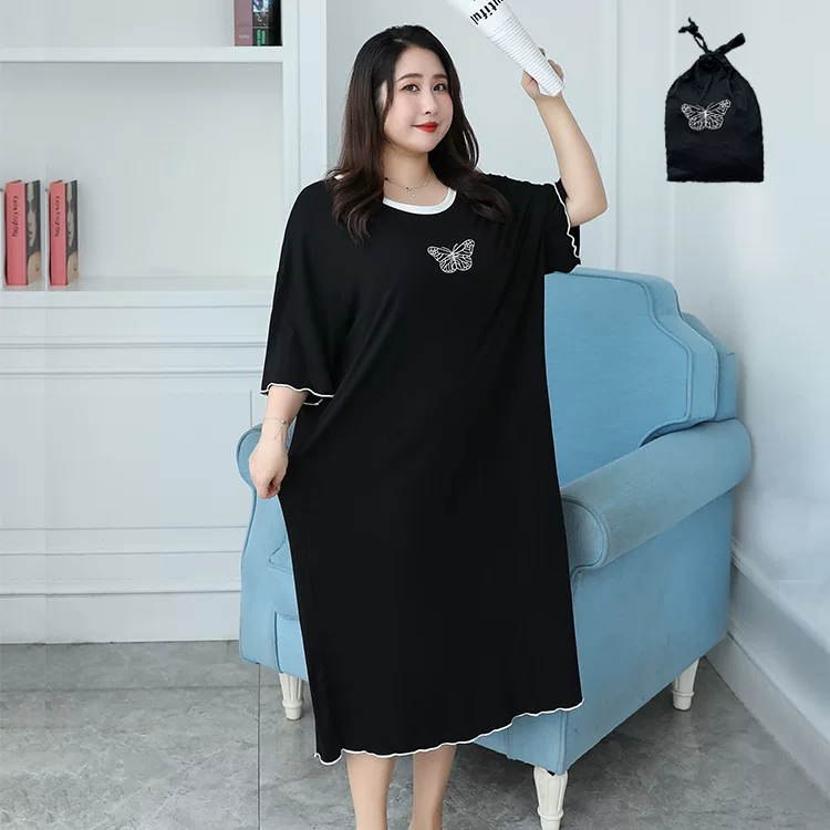 Autumn pijama, skirt, comfortable set, with short sleeve, with embroidery, plus size, Korean style