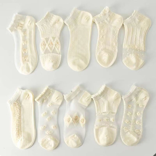 Delivery white jk socks lace glass silk summer boat socks crystal socks stockings lace socks