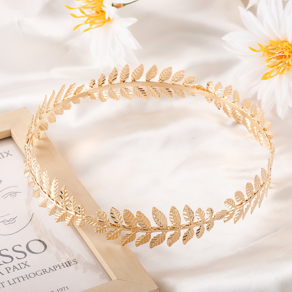 Europese en Amerikaanse bruidshoofdtooi met gouden bladmotief, haaraccessoire, kroonhoofdband, kerstgroothandel_voghion.com