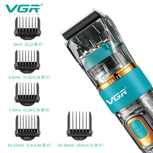 VGR695 Hair Clipper Electric Clipper Wholesale LCD Digital Display Transparent Hair Salon Professional Oil Head Electric Shaving Clipper