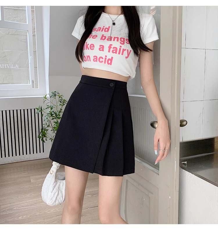 Chân váy bút chì nữ cạp cao dáng bất đối xứng ôm hông tôn dáng — đen chi tiết 21