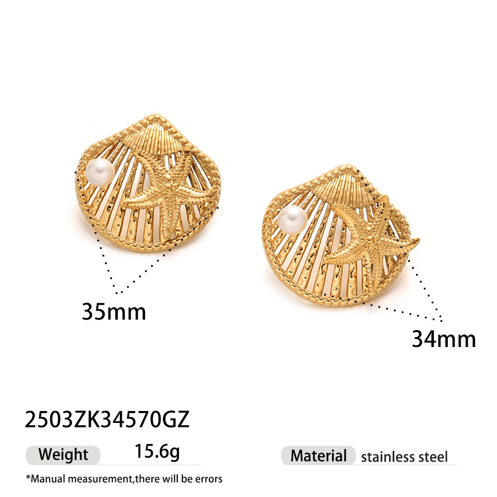 Tena anillo de acero inoxidable europeo y americano diseño de nicho femenino todo fósforo titanio marino estrella de mar de acero conjunto de pulsera de joyería de concha