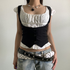 外国貿易の復古風のボタンの黒色は腰を収めてやせている馬甲のベストの小さい大衆を現して簡単に畳んでデザイン感を掛けます。