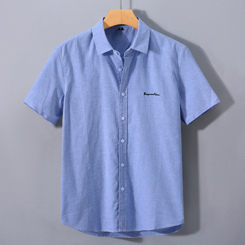 Herren Kurzarmhemd Baumwolle Casual Besticktes Revershemd_voghion.com