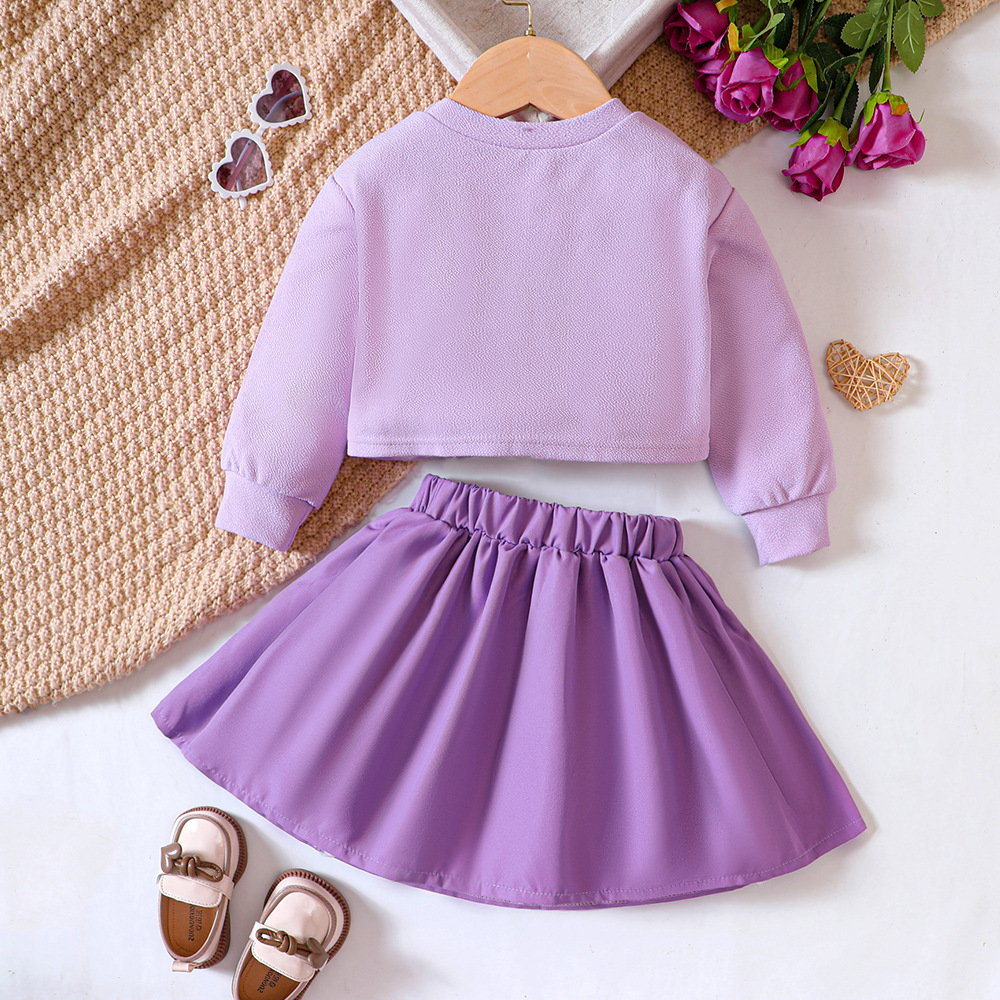 EW children's clothing new product for girls autumn and winter lettered printed hoodie skirt set TZ849-D_voghion.com