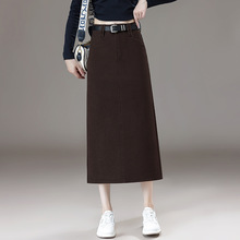 百搭牛仔半身裙女2025年春秋季新款中开叉高腰中长款a字包臀裙子