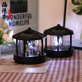 Cross-Border Led Solar Rotating Lighthouse Resin Accessories Outdoor Courtyard Garden Lawn Decorative Lighting Landscape Light