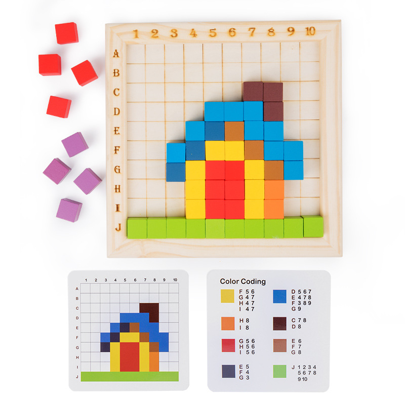 Niños de madera de color cubo de conteo de bloques de construcción de color cognitivo ordenar puzzles apilados juguetes de educación temprana para niños