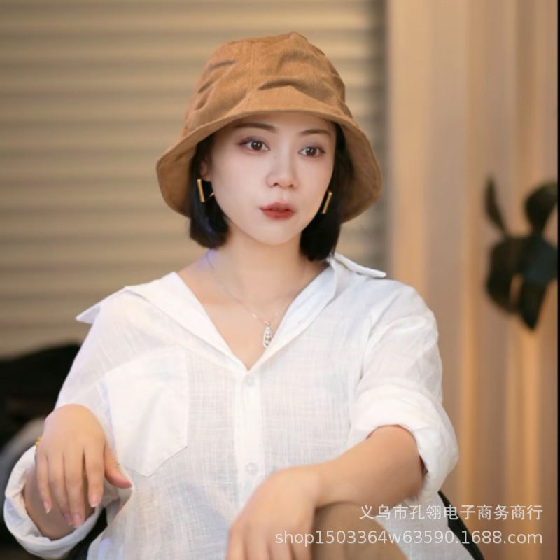 韩系复古美拉德渔夫帽女秋冬新款气质显脸小盆帽百搭褶皱遮阳帽子|undefined