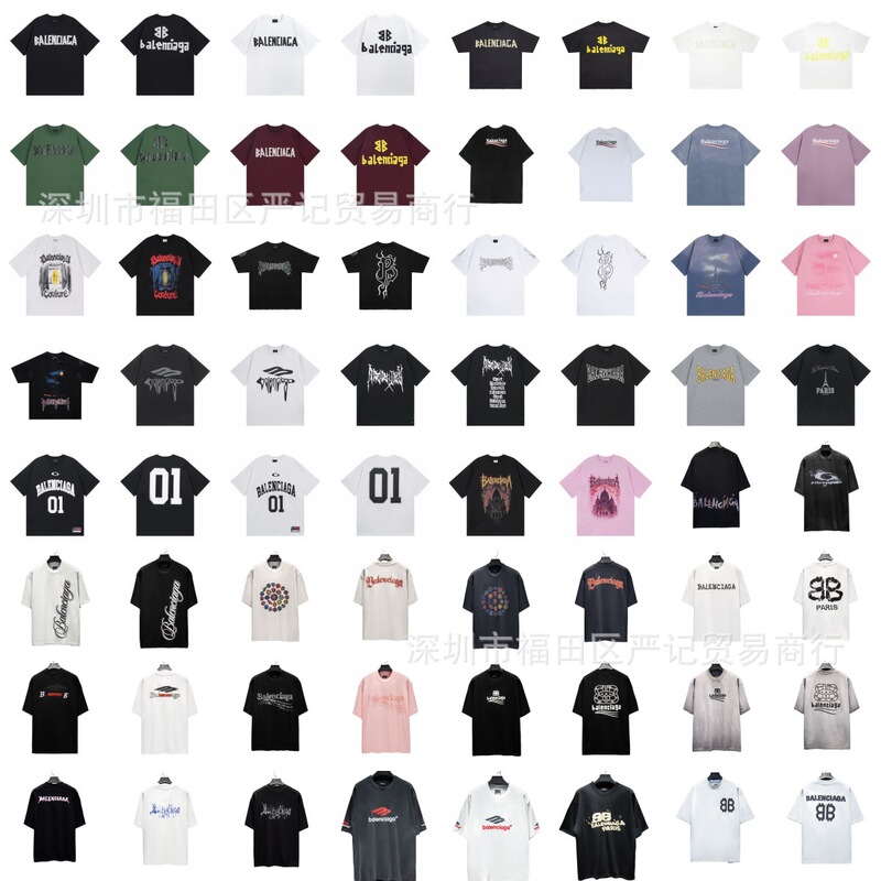 Cross-Border Exclusive Supply of High-Quality Vintage Distressed Short-Sleeve T-Shirts with Paris B Brand Letter Tape and Coca-Cola Embroidery Cross-Border Exclusive Supply of High-Quality Vintage Distressed Short-Sleeve T-Shirts with Paris B Brand Letter Tape and Coca-Cola Embroidery