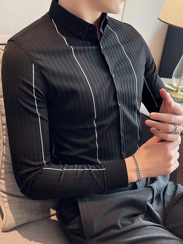 New Black Long-Sleeve Men's Shirt, Business Casual Shirt for Men, Spring Stylish Trendy Design, Niche Fashion Shirt