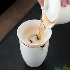 德化羊脂玉白瓷茶漏茶濾網陶瓷茶隔無紡布茶過濾器功夫茶道配件