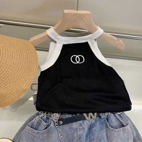 Ladies' Set Neck Summer Outfit Trendy Kids' V-Neck Top Children's High-Waisted Fringe Irregular Trendy Hot Pants