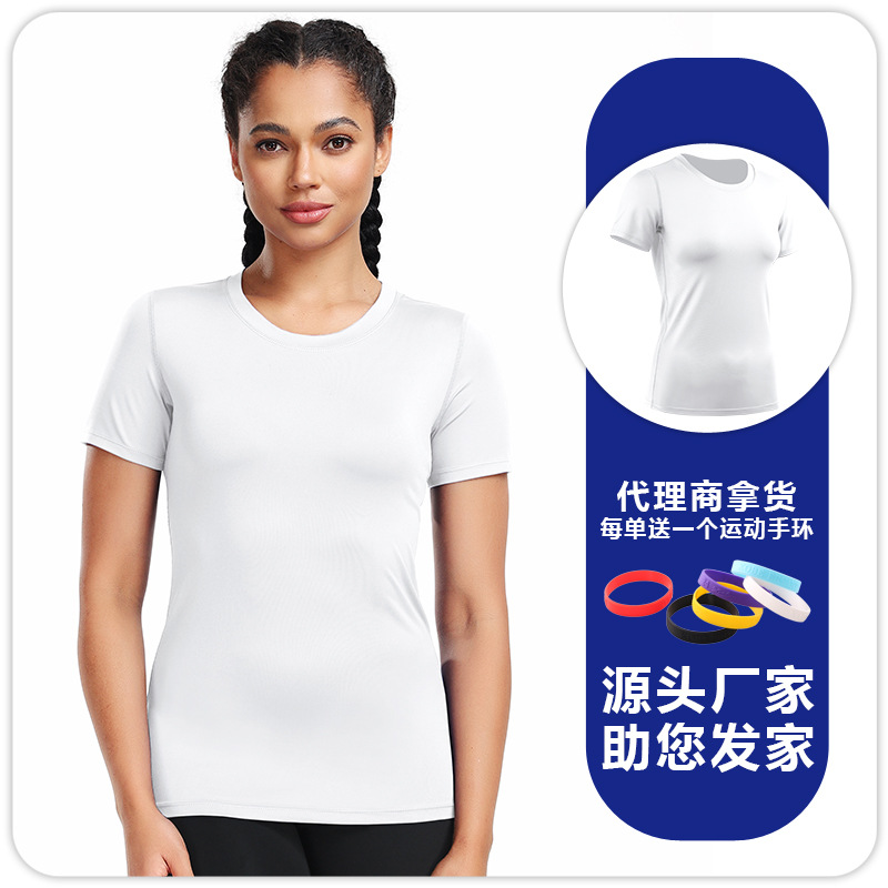 F8017 mujeres deportes correr yoga camiseta de mangas cortas cuello redondo ropa de fitness ajustada secado rápido camiseta de ciclismo maratón