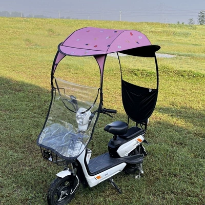 scooter rain canopy, small electric | Elektromobil üçün ön şüşə çətiri (günlük) - ice-powder-strawberry-front-zipper-window-back-pocket-quick-release-and-quick-installation-the-car-has-rearview-mirrors-take-a-photo-of-this-model