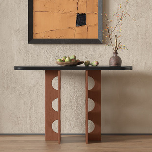 New Chinese-style Solid Wood Hollow-out Entrance Table Modern Simple Style Color-matching Entrance Cabinet Display Table End View Table