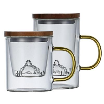 玻璃杯 家用高硼硅玻璃过滤观山泡茶杯 办公带盖茶水分离三件杯