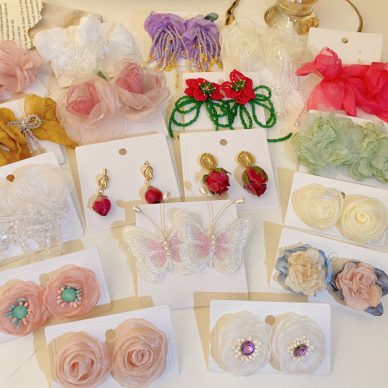 50g Weight 925 Sterling Silver Ear Needle Material Pearl Inlay Material Drop Earrings Classification 1 Pair Quantity Daily Occasion Cloth Material Flower, Bow Knot Pattern Women's Gender Patchwork, Net Yarn, Inlay Design Sweet Style 1 Pair Sweet Flower Bow Knot Patchwork Net Yarn Inlay Cloth Pearl Drop Earrings