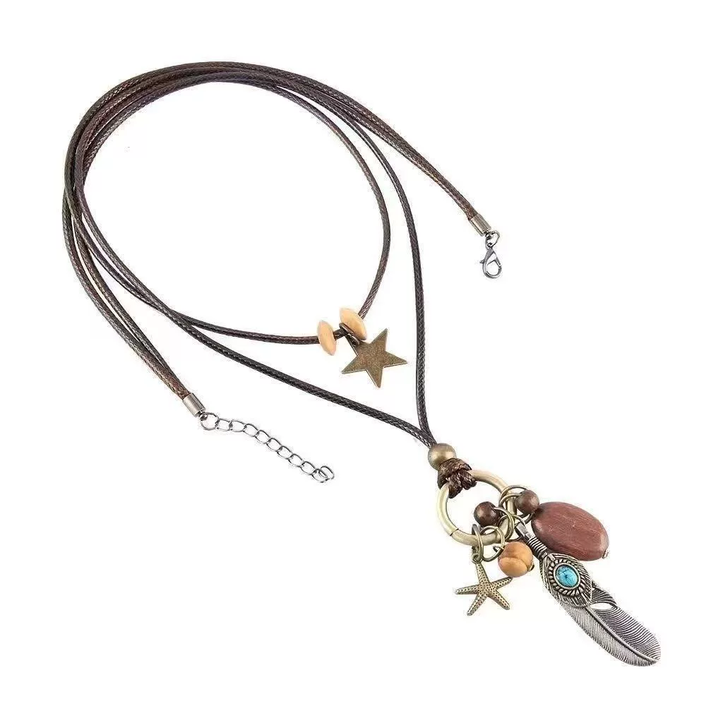 Long retro ethnic necklace, sweater, chain, accessory, Chinese style, ethnic style, boho style
