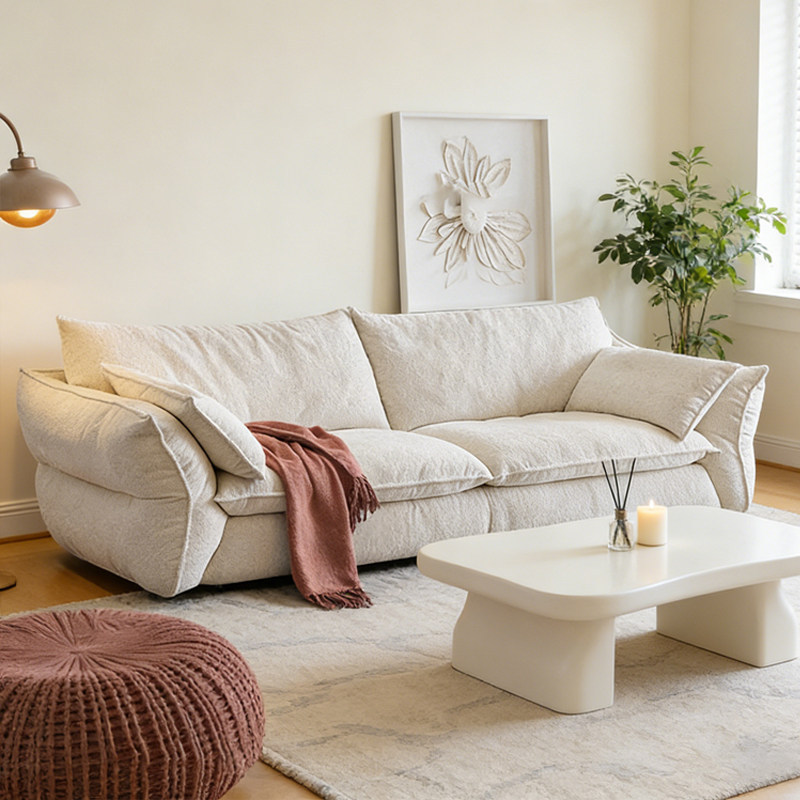 Sofá Grado estilo retrógrado francés crema viento sala de estar tela sofá recto sofá Chenille plumón combinación de sofá
