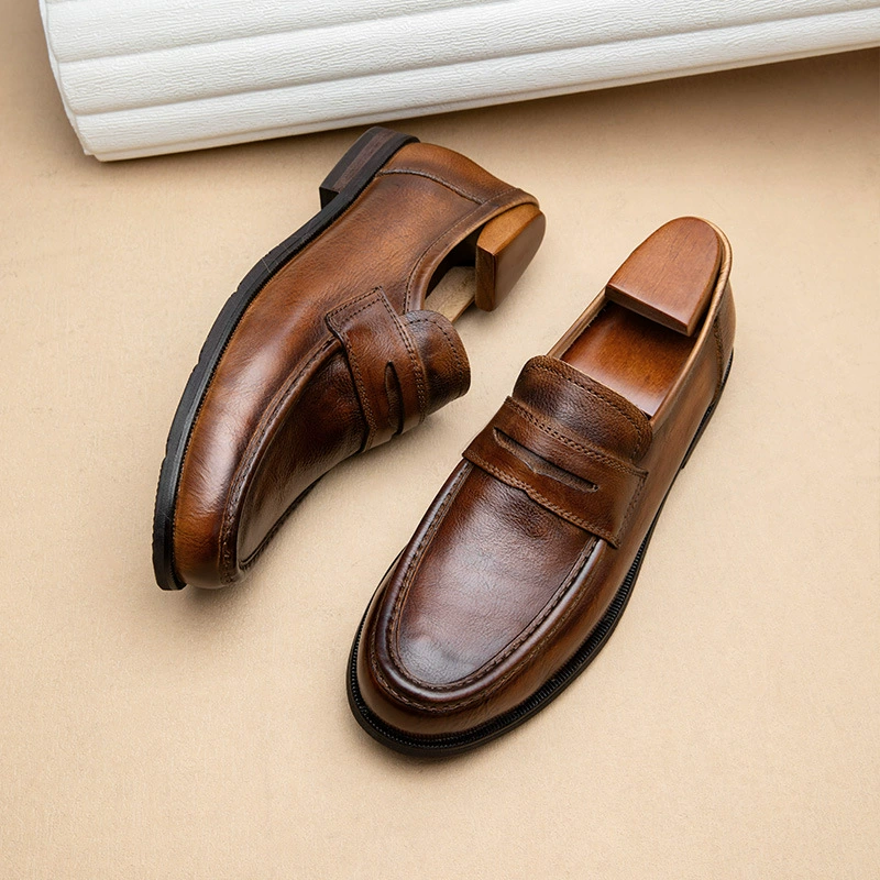 Новые лоферы из воловьей кожи, кожаная обувь ручной работы в стиле ретро, ​​деловая повседневная мужская модная универсальная мужская обувь без шнуровки из натуральной кожи