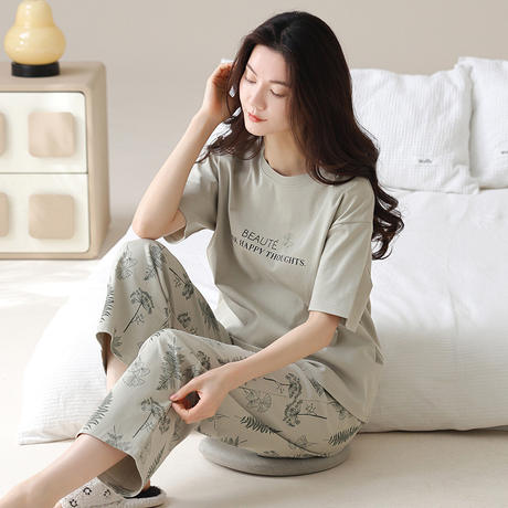 Women's Pajamas Women's Cotton 100% Cotton Short-Sleeved Pants Two-Piece Set Trendyy Fashion Casual Home Home Wear
