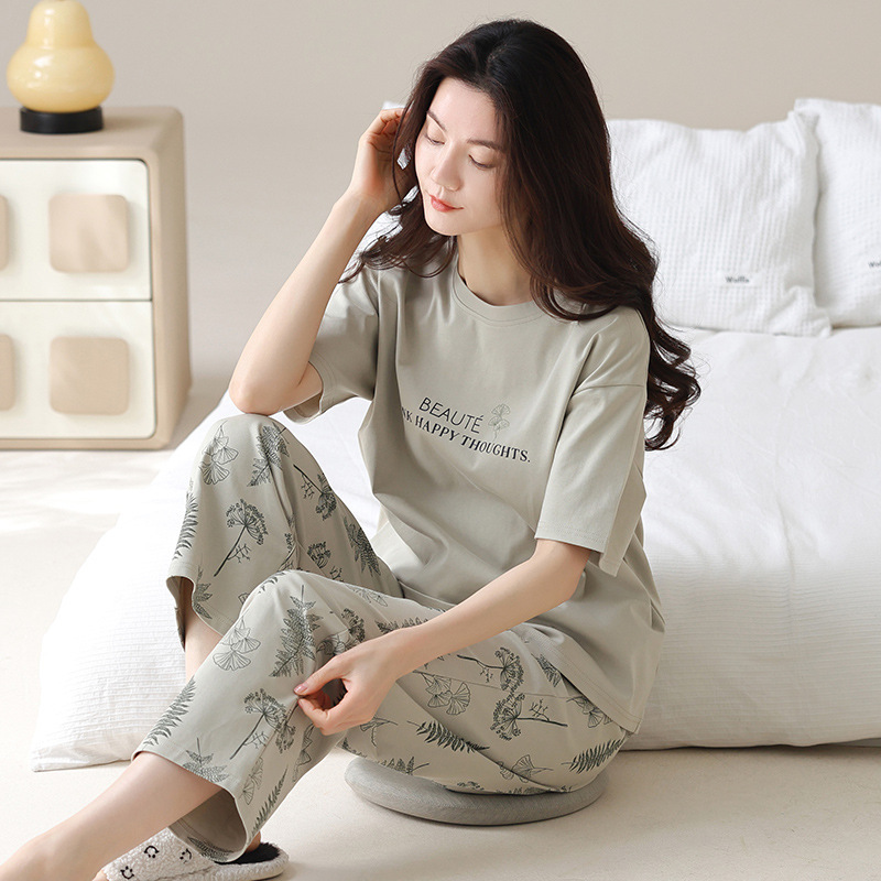 Women's Pajamas Women's Cotton 100% Cotton Short-Sleeved Pants Two-Piece Set Trendyy Fashion Casual Home Home Wear Women's Pajamas Women's Cotton 100% Cotton Short-Sleeved Pants Two-Piece Set Trendyy Fashion Casual Home Home Wear