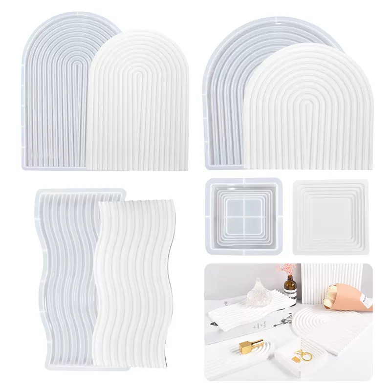 纵博diy滴胶树胶拱门形波浪梯田石膏蜡烛收纳平面托盘硅胶模具