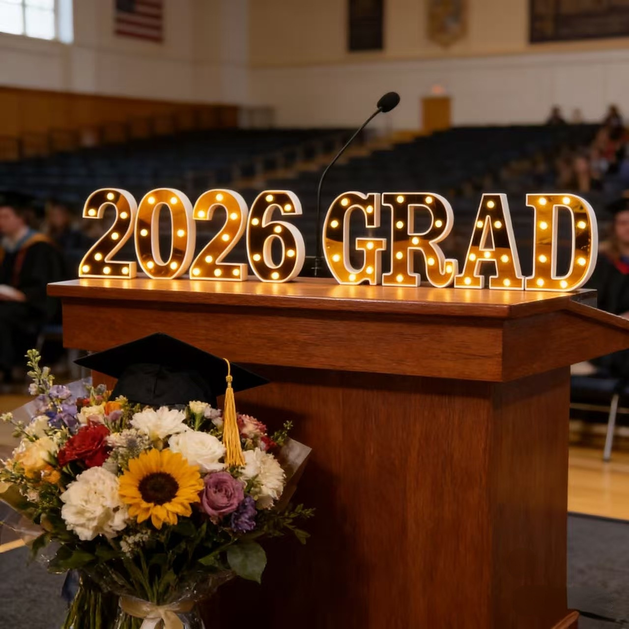 Luces LED con letras para fotos de graduación 2026, accesorios de decoración para fiestas, luces para la temporada de graduación, gorro de licenciado image 5