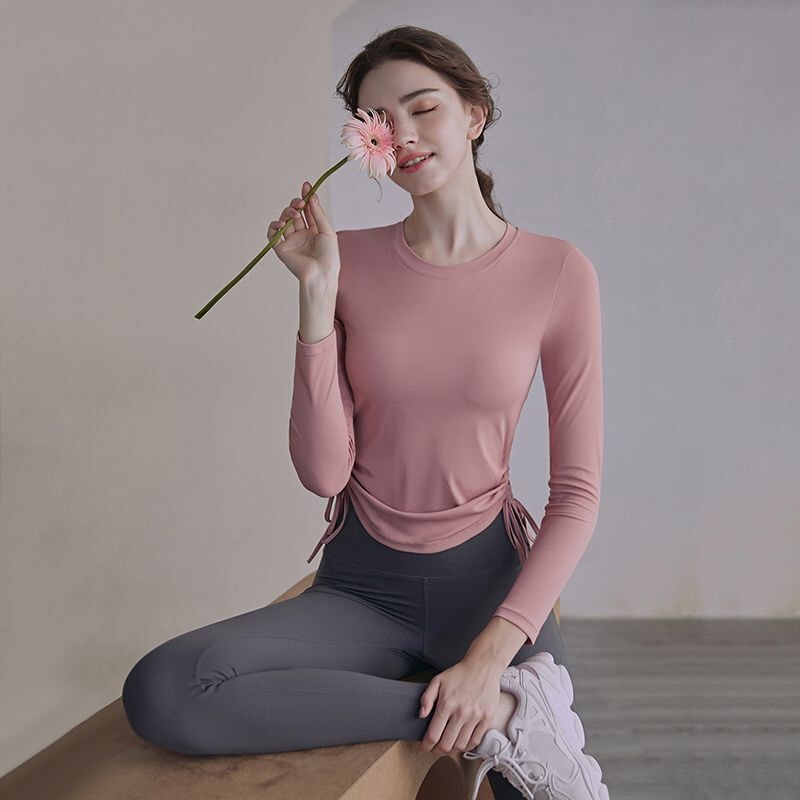 Yoga Clothing Tops for Women, Spring and Summer Professional High-End Fitness Sports New Spring and Summer High-End Drawstring Waist Slimming