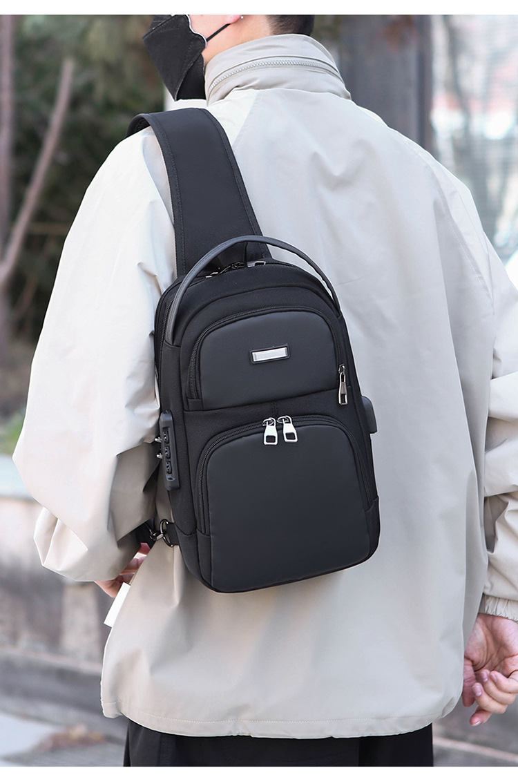 New single-shoulder crossbody bag, men's casual travel bag, simple chest bag, multi-functional waterproof password lock, anti-theft small backpack undefined