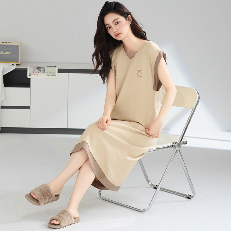 Camisón mujer algodón puro verano sin mangas estilo delgado marco de tracción fresco pijama de algodón fresco chaleco falda suelta de gran tamaño se puede usar afuera