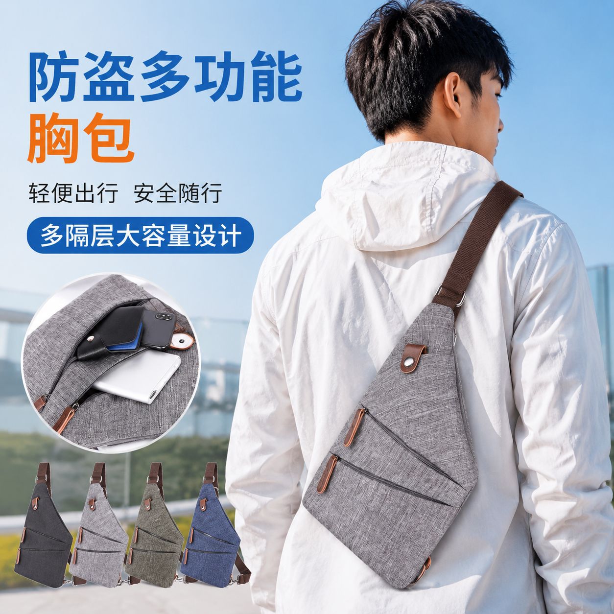 Wholesale Multifunctional Waterproof Lightweight Men's Oxford Cloth Multi-Pocket Anti-Theft Chest Bag Sports Casual Crossbody Shoulder Bag