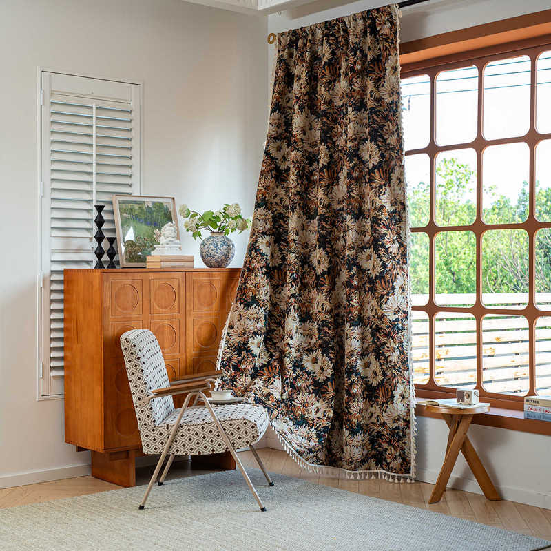 Feiyang Thickened Small Floral Cotton and Linen Ready-Made Curtains for Bedroom and Kitchen, High-End American Pastoral Style Semi-Blackout Curtains