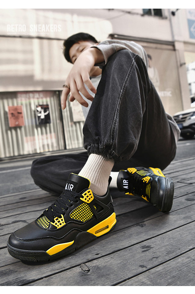 Giày sneaker thể thao cổ thấp đế dày chống trượt, thân da nhân tạo thoáng khí, dáng giày bóng rổ — Mẹ điện, Paris, thần sấm sét, xi măng trắng chi tiết 14