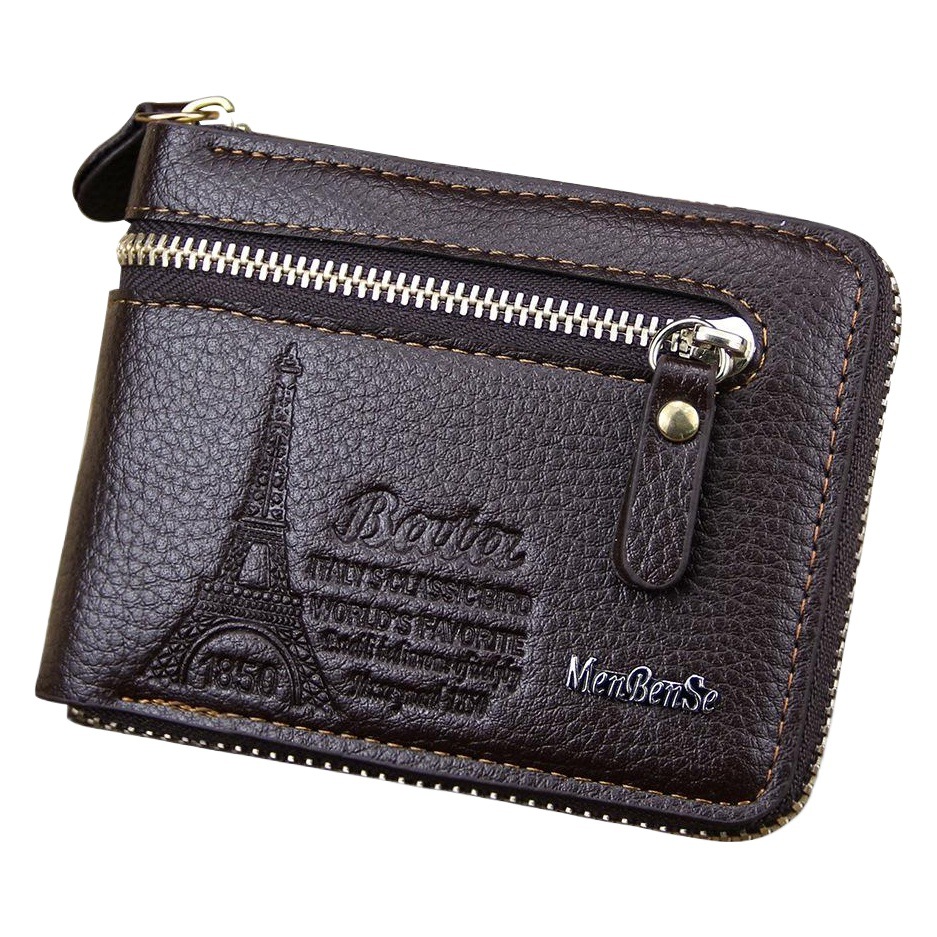 Nueva cartera de los hombres corto casual moda cremallera doble retro pu monedero de una sola pieza entrega