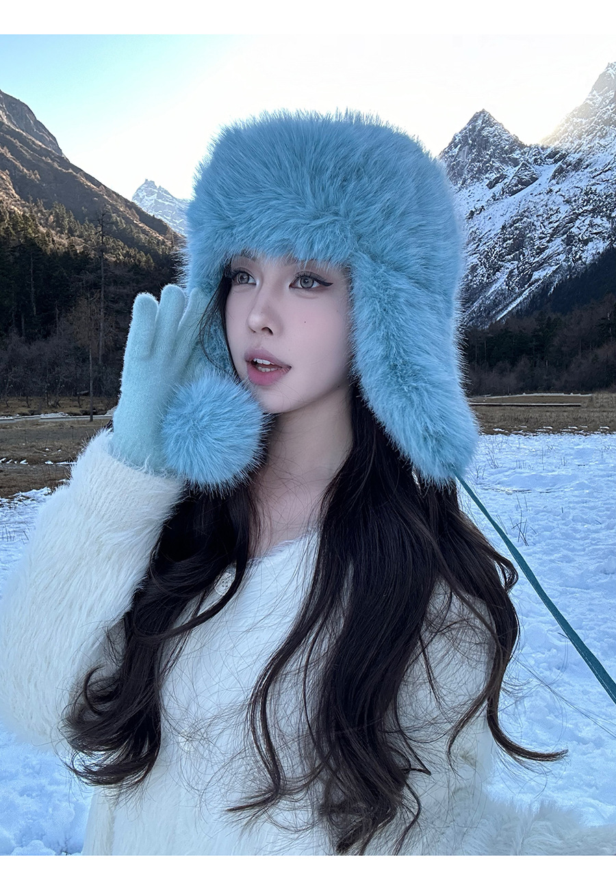 La sensación de la atmósfera es más gruesa, sombrero de pelusa de visón, sombrero de invierno caliente para mujeres, sombrero de esquí de bicicleta del noreste.