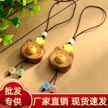 老桃木雕卡通线条熊挂件挂饰可爱包包手机链挂件吊坠景区摆摊批发