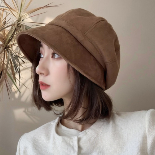 Hat Women's Autumn and Winter Literary Retro Versatile Suede Internet Celebrity Cold Hat Showing Face Small Octagonal Hat Japanese Fisherman Hat