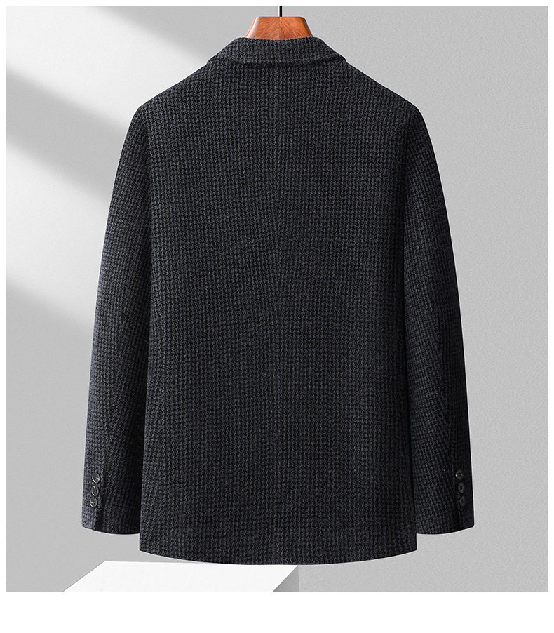 Áo vest nam dáng ôm họa tiết chữ nhật nhỏ, vải co giãn dày, không cần ủi, tay dài — Ca rô Houndstooth xám nhạt, Ca rô Houndstooth Đen Xám chi tiết 11