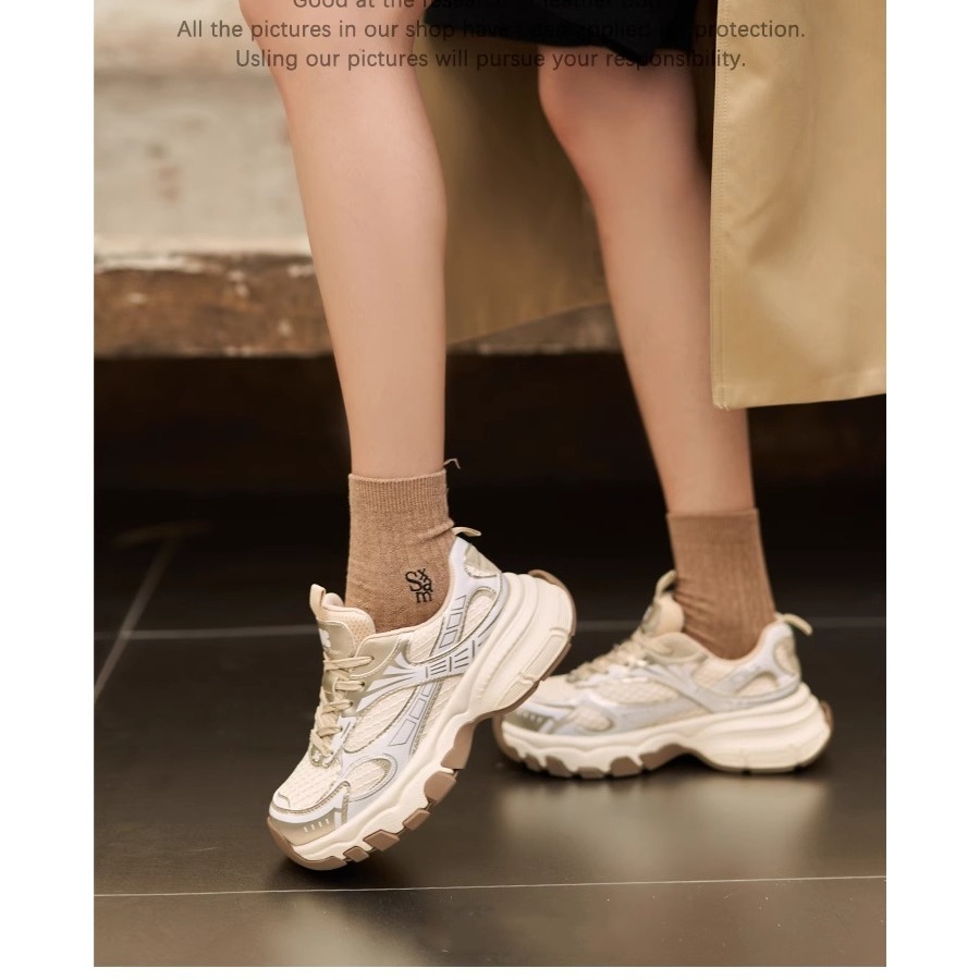 Baskets de running en cuir véritable argenté à semelles épaisses_voghion.com