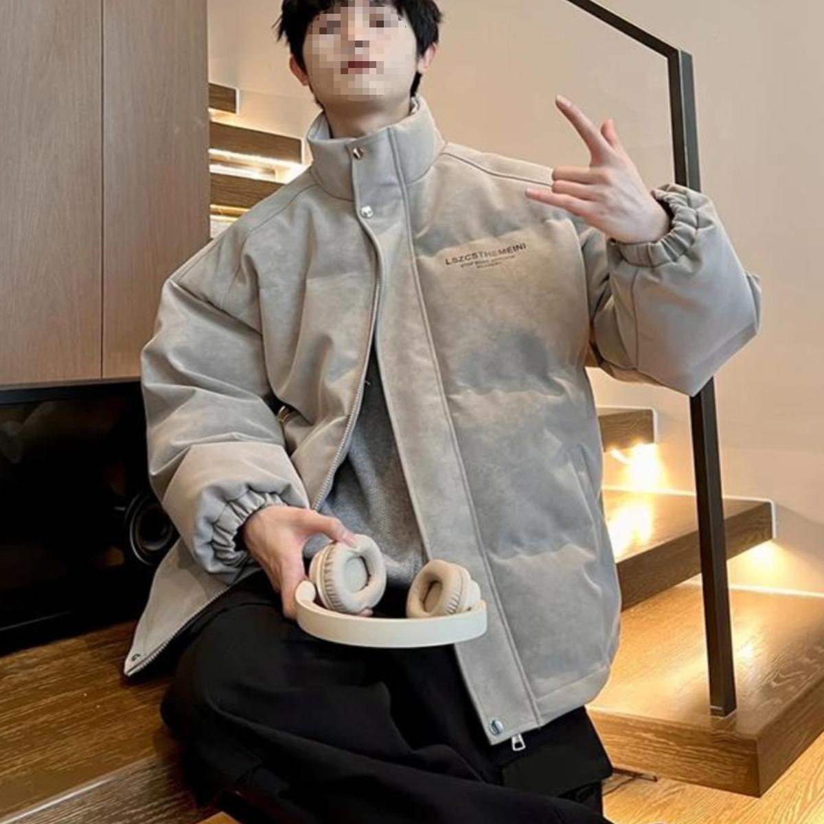 男羽绒服港风立领羽绒衣宽松学生面包服青少年羽绒外套纯色男装潮