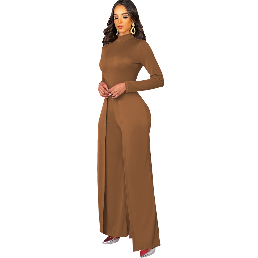 Solid Color Slim Wide Leg Long Sleeve Jumpsuit NSMRF116721