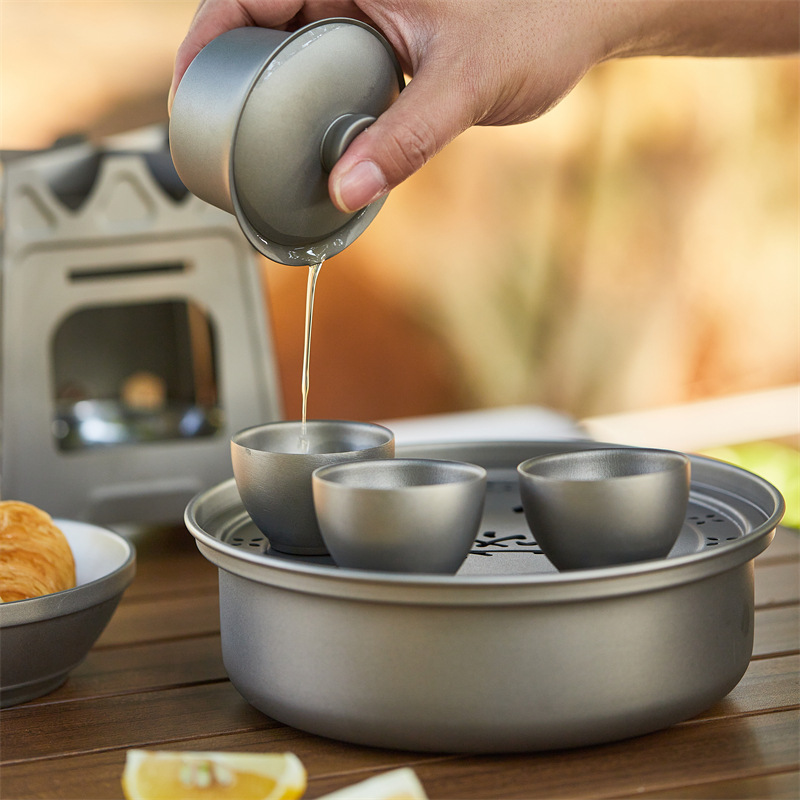Bandeja de té de titanio puro taza de té hogar viaje portátil juego de té de titanio traje fabricante de té cubierta tazón de titanio taza de titanio suministros al aire libre