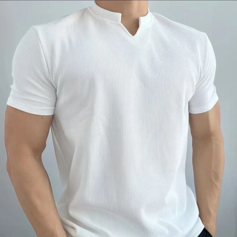 [Shrink Sleeves to Make Them Look Bigger] Fitness Sports Short t Summer V-Neck T-Shirt Men's Heavyweight High-End Texture Anti-Wrinkle Quick-Drying T-Shirt