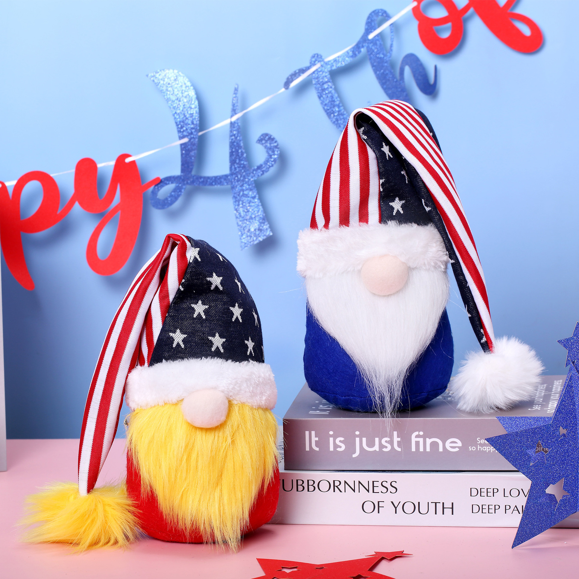 2023 transfronterizo Día DE LA Independencia Americana a rayas estrella de cinco puntas enana muñeca sin rostro Rudolph muñeca decoración lote